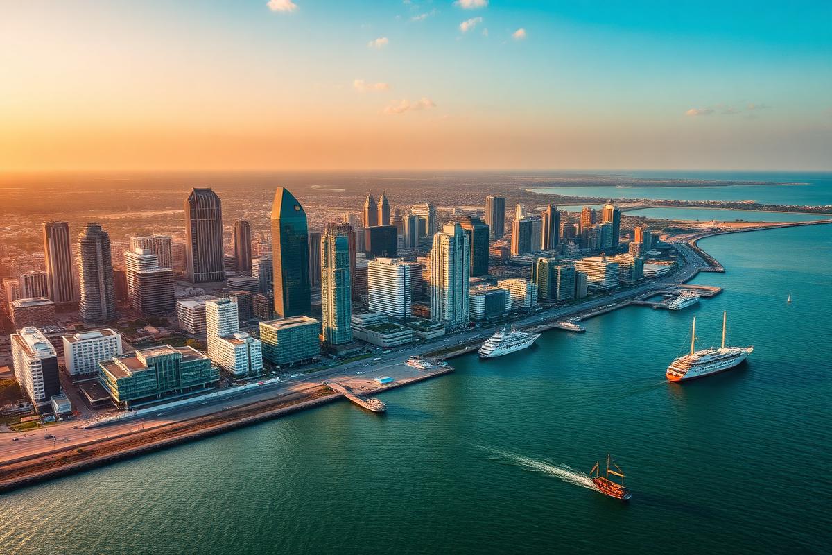Dar es Salaam city skyline and harbour
